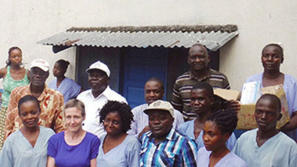 Kathy Griffith — the program manager for the Global Board of Global Ministries' Mother, Newborn, and Child Health program — with staff members of a United Methodist Clinic in Kananga, Central Congo.