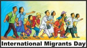 A graphic image featuring several people all facing right and walking with the words "International Migrants Day" at the bottom.
