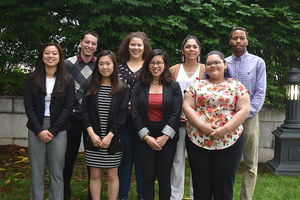 The 2018 Ethnic Young Adult Interns stand in front of the United Methodist Building in Washington, D.C. 