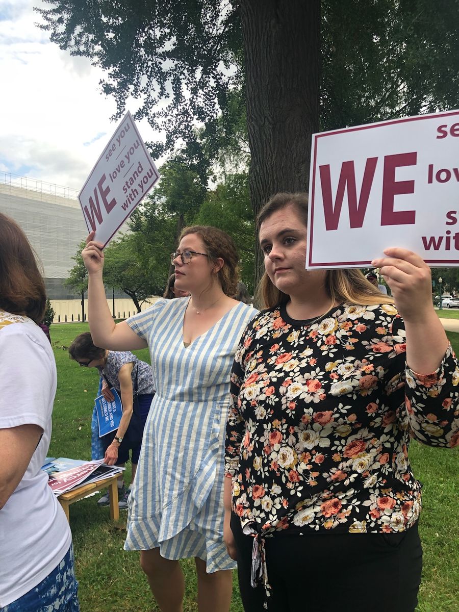 Church and Society Summer Intern Jessica Frazier-Emerson participates in a protest to end child detention on the lawn of the Capitol.