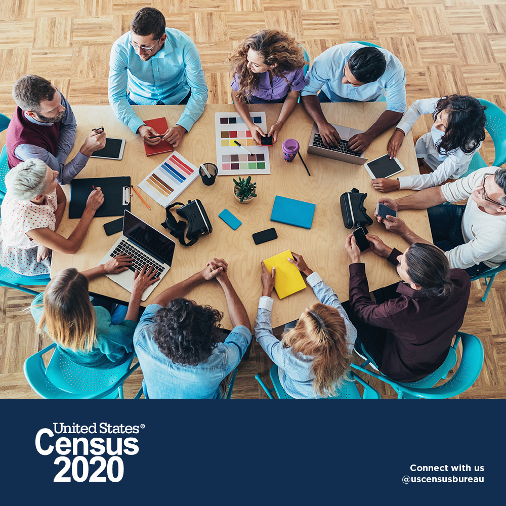 people at table - census 2020 social graphic