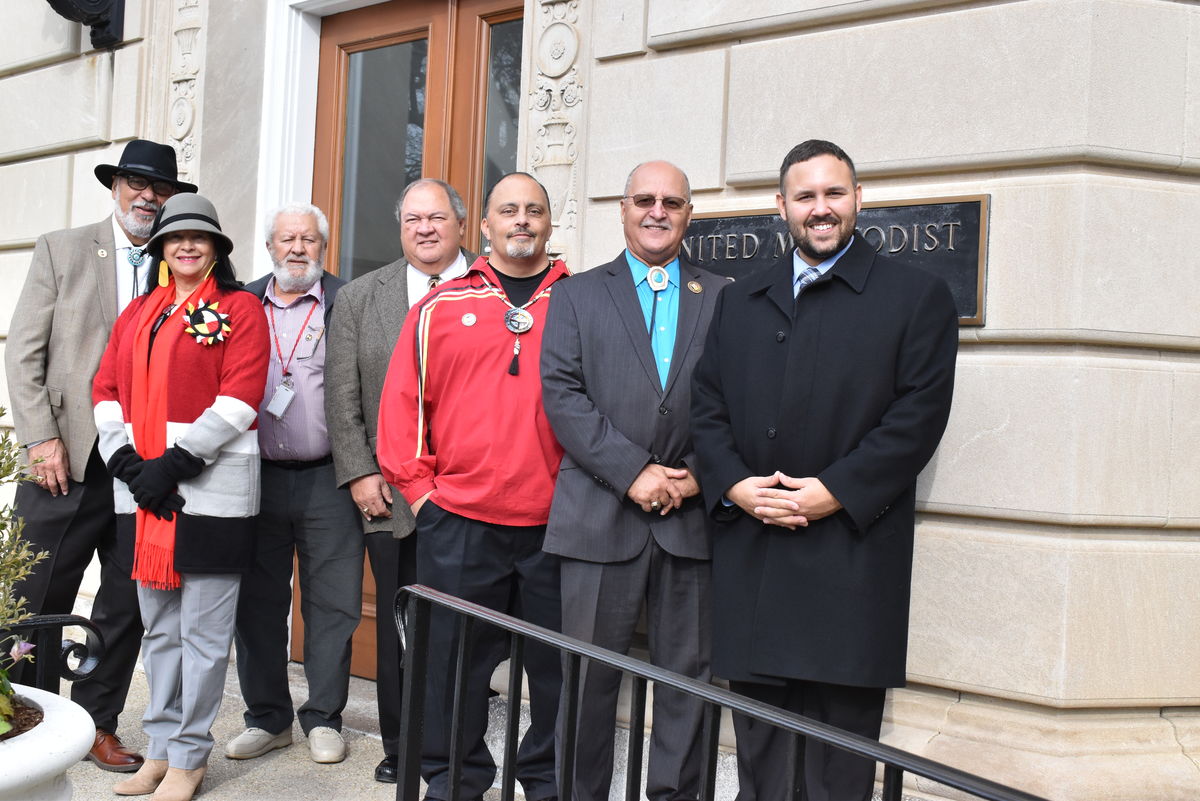 group of United Methodist and indigenous leaders outside United Methodist Building 