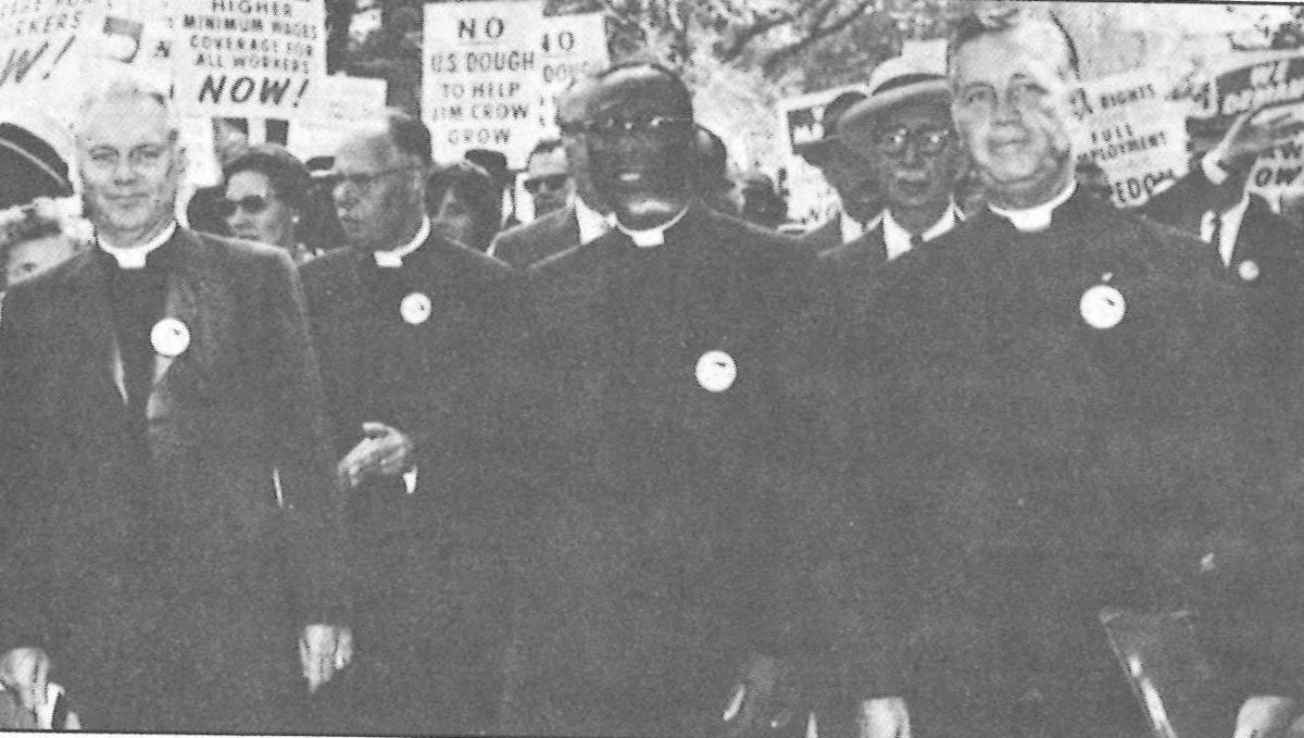 National Council of Churches delegation to the 1963 March on Washington for Jobs and Freedom. 

Included in the photo are: Methodist Bishop John Wesley Lord, Presbyterian W.G. Harper McKnight, Methodist Bishop Charles F. Golden, Dr. Ralph Sockman, and Methodist Bishop James K. Matthews.
