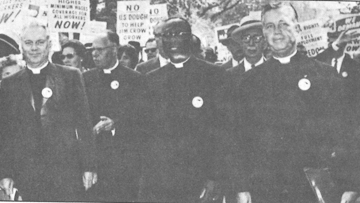 National Council of Churches delegation to the 1963 March on Washington for Jobs and Freedom. 

Included in the photo are: Methodist Bishop John Wesley Lord, Presbyterian W.G. Harper McKnight, Methodist Bishop Charles F. Golden, Dr. Ralph Sockman, and Methodist Bishop James K. Matthews.