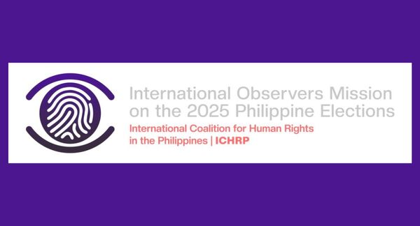 Logo for International Coalition for Human Rights in the Philippines (ICHRP), and to the right are the words "PHILIPPINE ELECTION 2022 International Observer Mission"