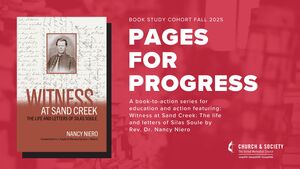 Book Cover for Witness at Sand Creek: The life and letters of Silas Soule by Rev. Dr. Nancy Niero. The cover is brown and white and features a photo of Silas Soule with handwritten letters in the background.