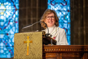 The Rev. Susan Henry-Crowe preaches during an ecumenical service Nov. 7, 2021, at
Glasgow Cathedral, one of the faith community events for the U.N. Climate Change
Conference, COP26. Henry-Crowe is the general secretary of the General Board of
Church and Society, United Methodist Church. Photo by John Young/Church of
Scotland